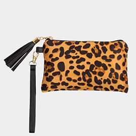 Leopard Patterned Pouch Bag with Wristlet