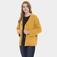 Chunky Solid Color Pockets Sweater Cardigan