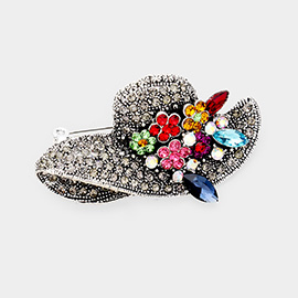 Flower Hat Rhinestone Pave Pin Brooch