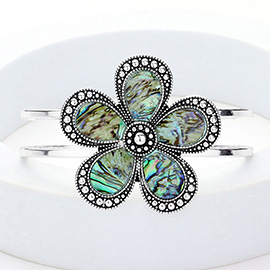 Abalone Flower Antique Metal Hinged Bracelet