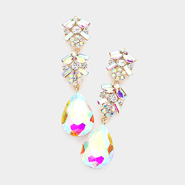 Chunky Pear Crystal Floral Evening Drop Earrings