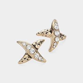 Patterned Metal Rhinestone Stud Earrings