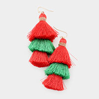 Triple Layered Thread Tassel Dangle Earrings