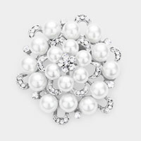 Pearl Crystal Flower Pin Brooch