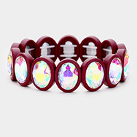 
Oval Cut Glass Crystal Resin Bezel Stretch Bracelet 