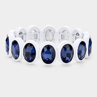 
Oval Cut Glass Crystal Resin Bezel Stretch Bracelet 