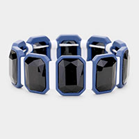 Emerald Cut Glass Crystal Resin Bezel Stretch Bracelet 