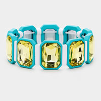 Emerald Cut Glass Crystal Resin Bezel Stretch Bracelet 