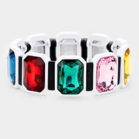 Emerald Cut Glass Crystal Resin Bezel Stretch Bracelet 