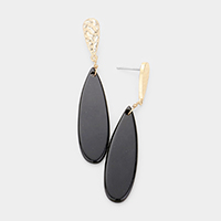 Hammered Metal Teardrop Semi Precious Stone Drop Earrings 