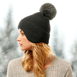 Solid Earflap Knit Pom Pom Beanie Hat