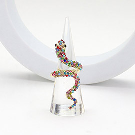 Rhinestone Paved Snake Coil Ring