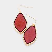 Semi Precious Stone Gold Trim Dangle Earrings