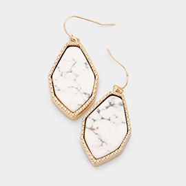 Semi Precious Stone Gold Trim Dangle Earrings