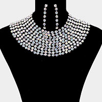 Glass Crystal Statement Bib Evening Necklace