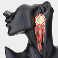 Rhinestone Statement Lion Fringe Evening Earrings