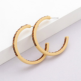 Square Rhinestone Stone Accented Hoop Earrings