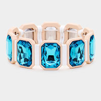 Emerald Cut Glass Crystal Resin Bezel Stretch Bracelet 