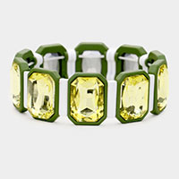 Emerald Cut Glass Crystal Resin Bezel Stretch Bracelet 