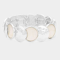 Hammered Metal Mother of Pearl Stretch Bracelet 