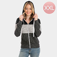 Color Block Zip Up Hoodies Sweater