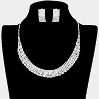 Crystal Rhinestone Pave Collar Necklace Clip On Earring Set