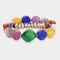 2PCS - Colorful Stone Disc Bead Metal Stretch Bracelets