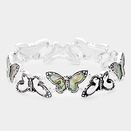 Abalone Butterfly Antique Metal Stretch Bracelet