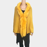 Faux Fur Trim Shawl Poncho 