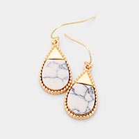 
Teardrop Marvel Stone Gold Metal Trim Earrings 