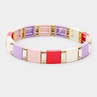 Glass Crystal Lego Color Block Stretch Bracelet