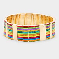 Colorful Multi Pattern Metal Stretch Bracelet 