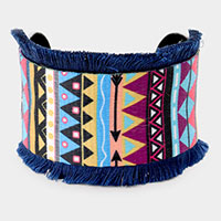 Embroidery Boho Pattern Tassel Trim Cuff Bracelet