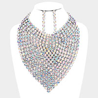 Round Stone Statement Bib Evening Necklace