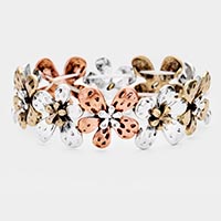 Textured Metal Floral  Stretch Bracelet 