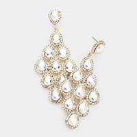 Rhinestone Trim Teardrop Cluster Vine Evening Earrings