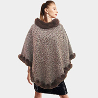 Faux Fur Collar Trim Poncho