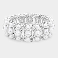 Pearl Rhinestone Pave Evening Stretch Bracelet