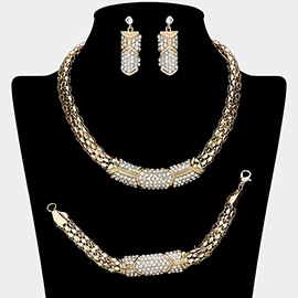 Rhinestone Pave Snake Metal Necklace Jewelry Set