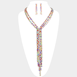 
Crystal Rhinestone Fringe Drop Evening Necklace 