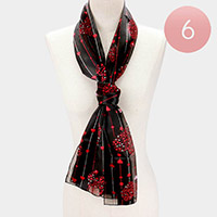 6PCS - Silk Feel Satin Heart Bouquet Pattern Printed Scarf