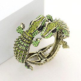 Crystal Rhinestone Double Crocodile/Alligator Evening Hinged Cuff Bracelet