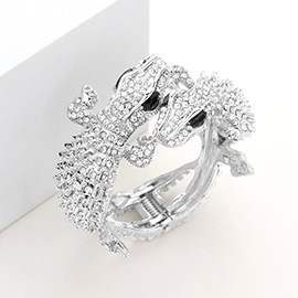 Crystal Rhinestone Double Crocodile/Alligator  Evening Hinged Cuff  Bracelet