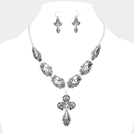Antique Silver Cross Metal Necklace