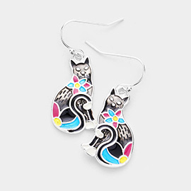 Enamel Cat Dangle Earrings