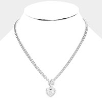 Crystal Rhinestone Pave Heart Pendant Toggle Necklace 