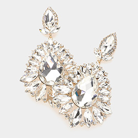 Teardrop Center Marquise Stone Cluster Evening Earrings