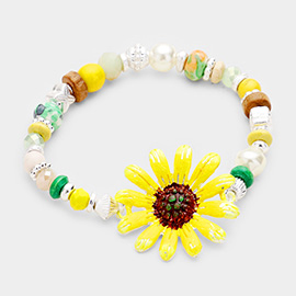 Multi Beaded Bloom Flower Stretch Bracelet