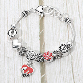 Love you Mom Charm Multi Bead Bracelet