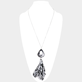 Multi Pattern Fabric Tassel Pendant Long Necklace 